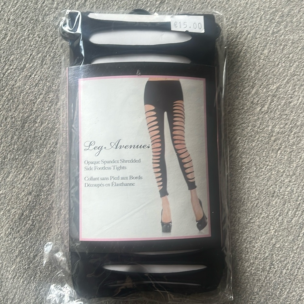 Leg Avenue opaque spandex shredded side footless tights